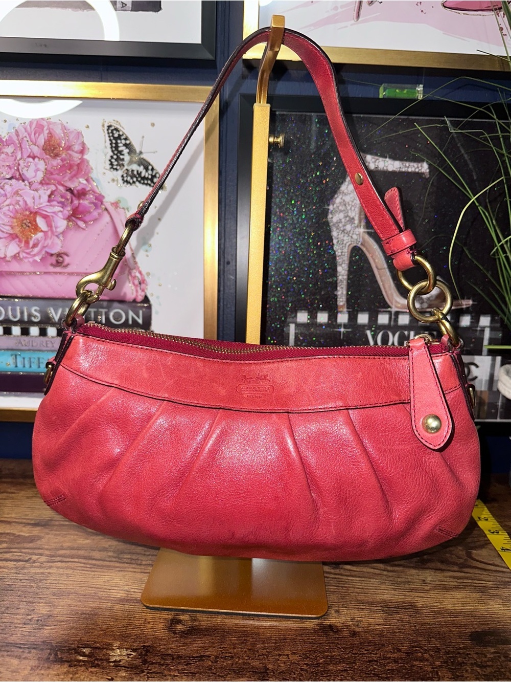 2008 Coach Madison Pleated Leather Small Hobo Shoulder Bag Coral Pink